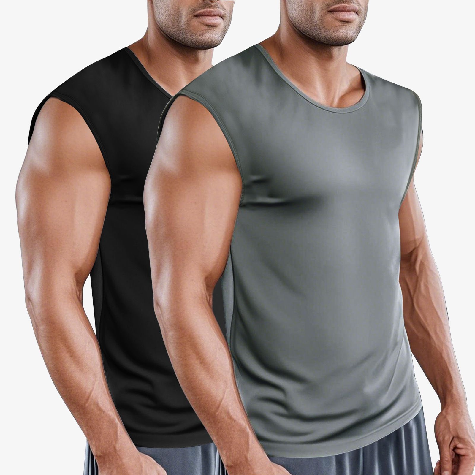 2pcs Clothes > Men's Clothing > Tops > Tanks & Camis (Tank Tops)  European and American men's sports fitness quick-drying vest summer waistcoat sleeveless bottoming shirt loose type