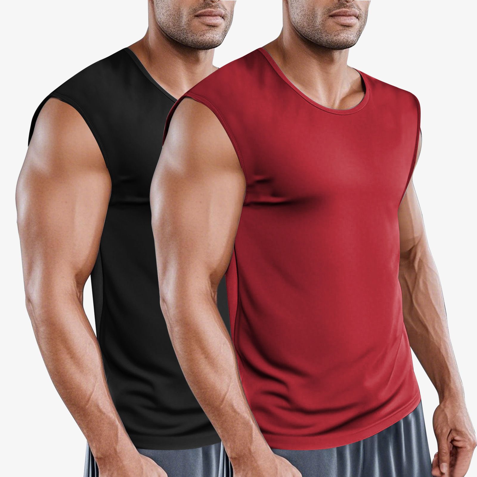 2pcs Clothes > Men's Clothing > Tops > Tanks & Camis (Tank Tops)  European and American men's sports fitness quick-drying vest summer waistcoat sleeveless bottoming shirt loose type