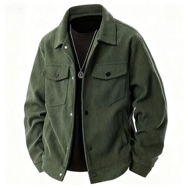 Clothes > Men's Clothing > Tops > Jackets & Coats  European and American corduroy single-breasted casual sports trendy pocket jacket men's lapel long-sleeved shirt