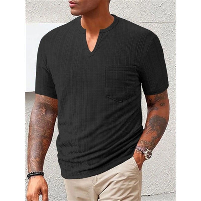Clothes > Men's Clothing > Tops > T-Shirts Men V Neck Short Sleeve Summer Linen Style Polyester