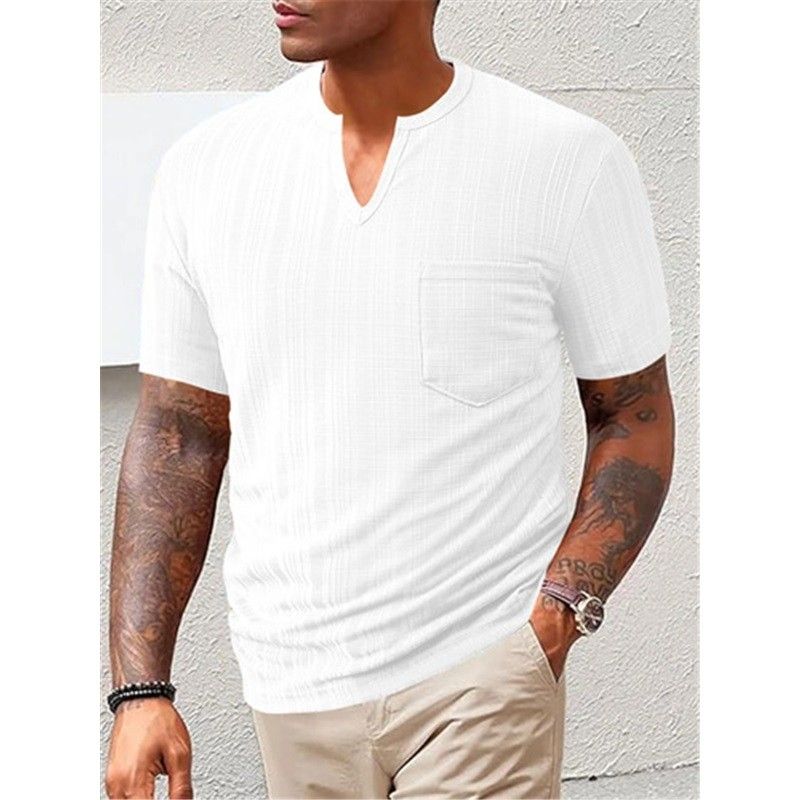 Clothes > Men's Clothing > Tops > T-Shirts Men V Neck Short Sleeve Summer Linen Style Polyester