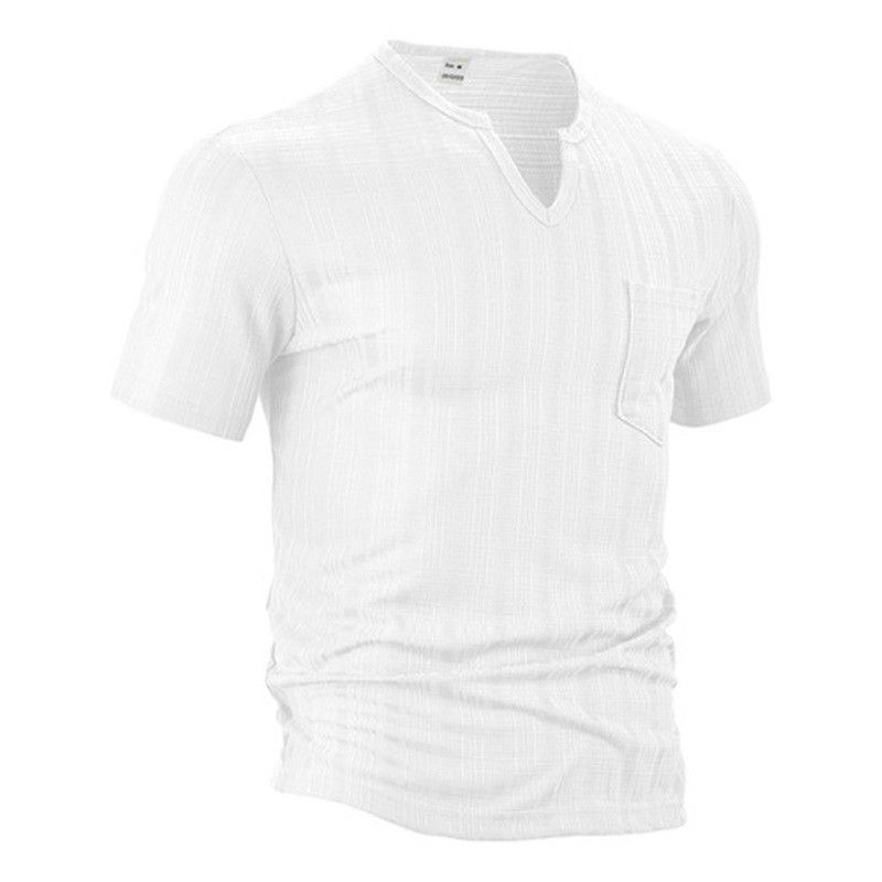 Clothes > Men's Clothing > Tops > T-Shirts Men V Neck Short Sleeve Summer Linen Style Polyester