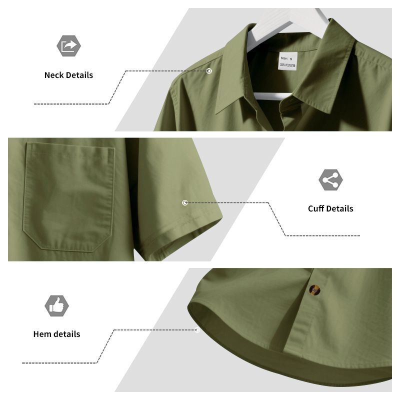 Clothes > Men's Clothing > Tops > T-Shirts Men Woven Short Sleeve Shirt Solid Big Size Business Casual