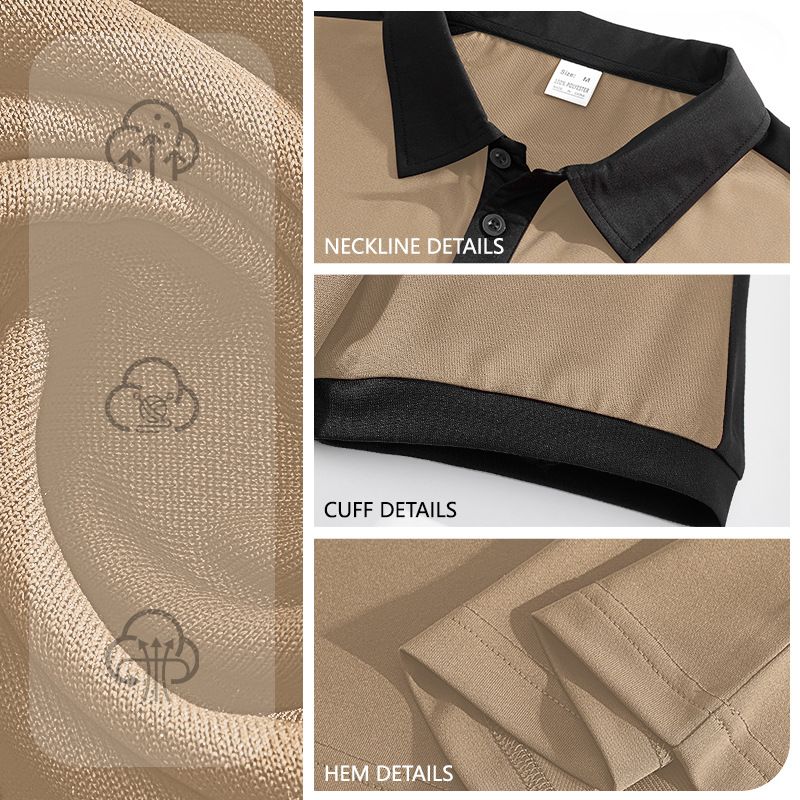 Clothes > Men's Clothing > Tops > T-Shirts  European and American summer casual sports loose color-blocked cotton small twill men's short-sleeved lapel Polo shirt