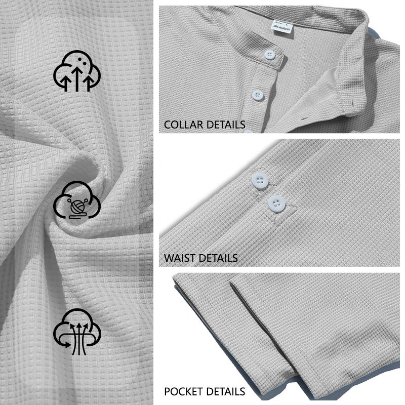 Clothes > Men's Clothing > Tops > Shirts Summer men's mid-sleeve polo shirt waffle casual business loose stand-up collar button polo suit