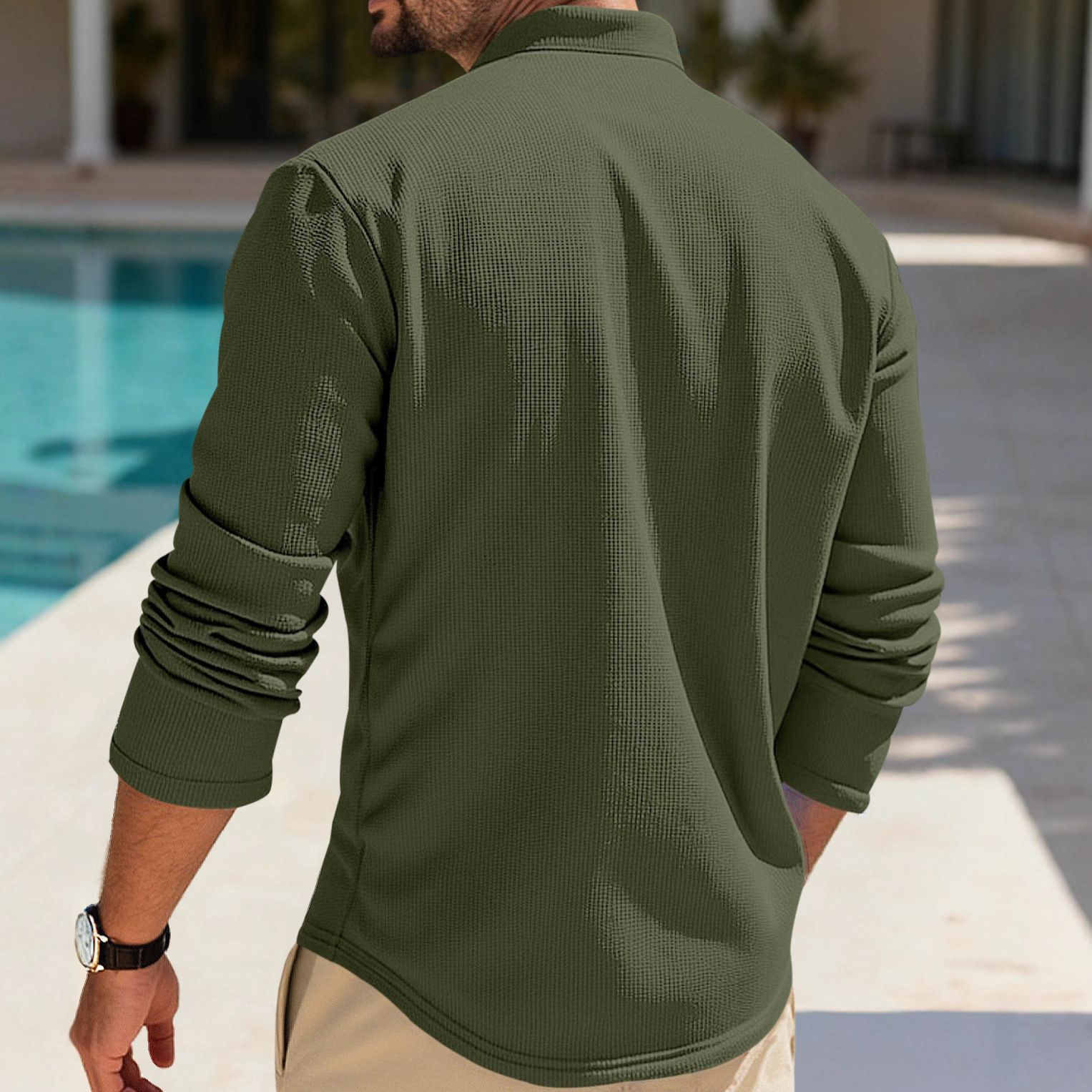 Clothes > Men's Clothing > Tops > Shirts Summer men's mid-sleeve polo shirt waffle casual business loose stand-up collar button polo suit