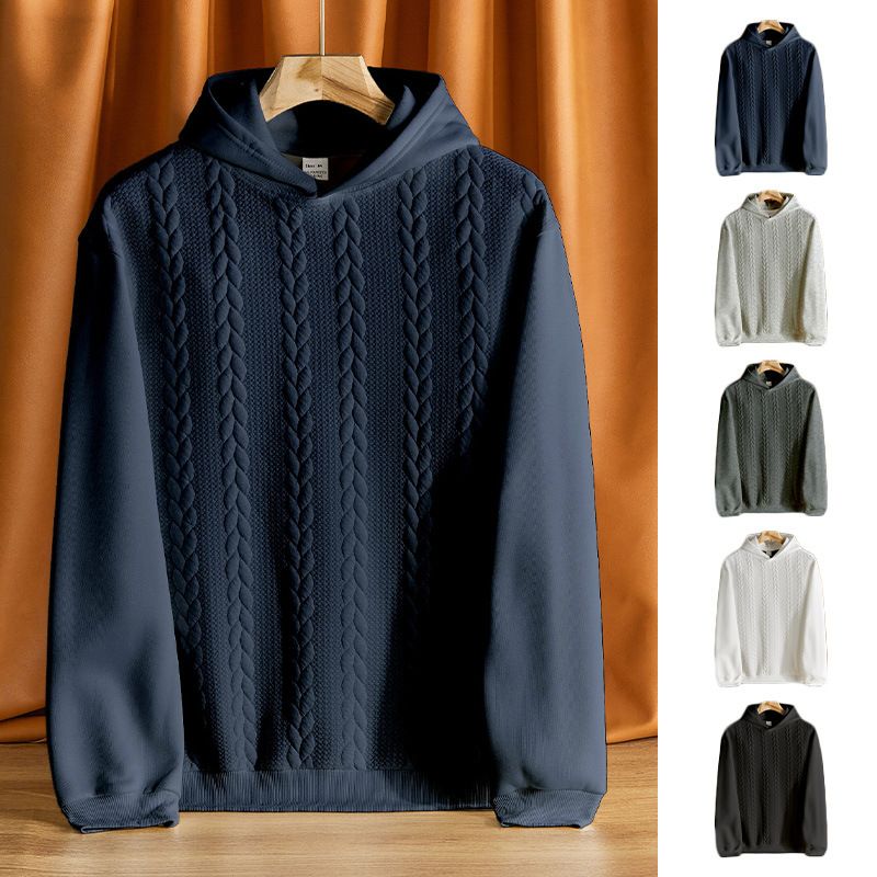 Clothes > Men's Clothing > Tops > Sweatshirts & Hoodies Men's large size casual thickened jacquard patchwork hooded sweatshirt long-sleeved men's top
