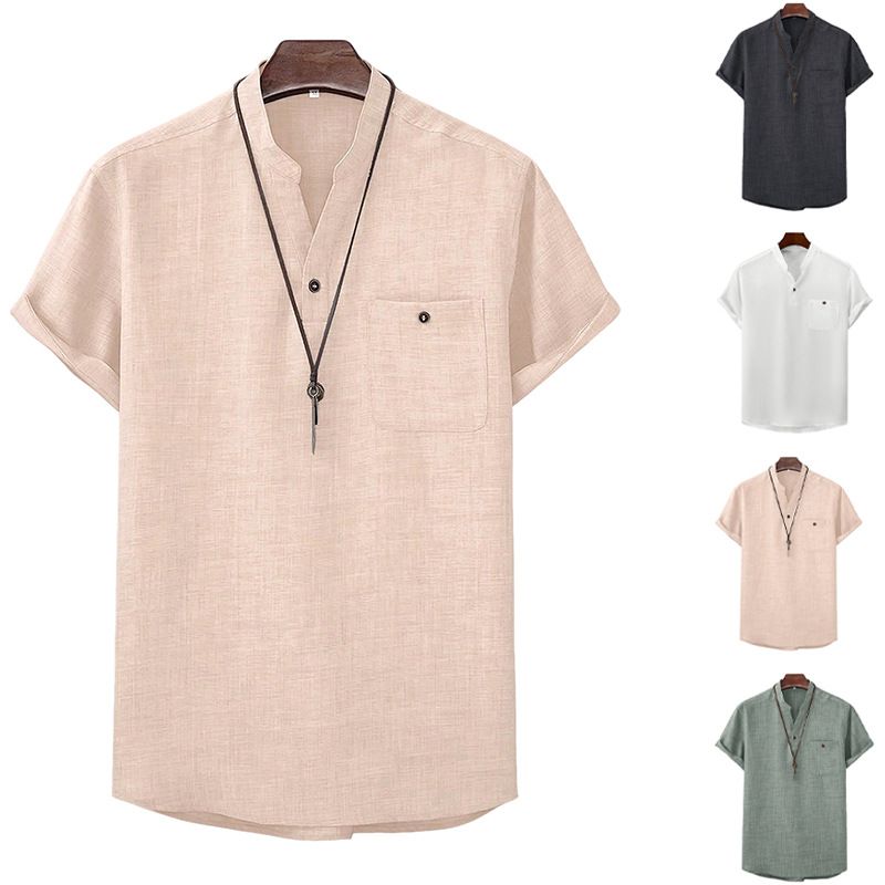 Clothes > Men's Clothing > Tops > T-Shirts  European and American summer new stand-up collar button men's polo shirt tops business versatile casual shirts T-shirts for men