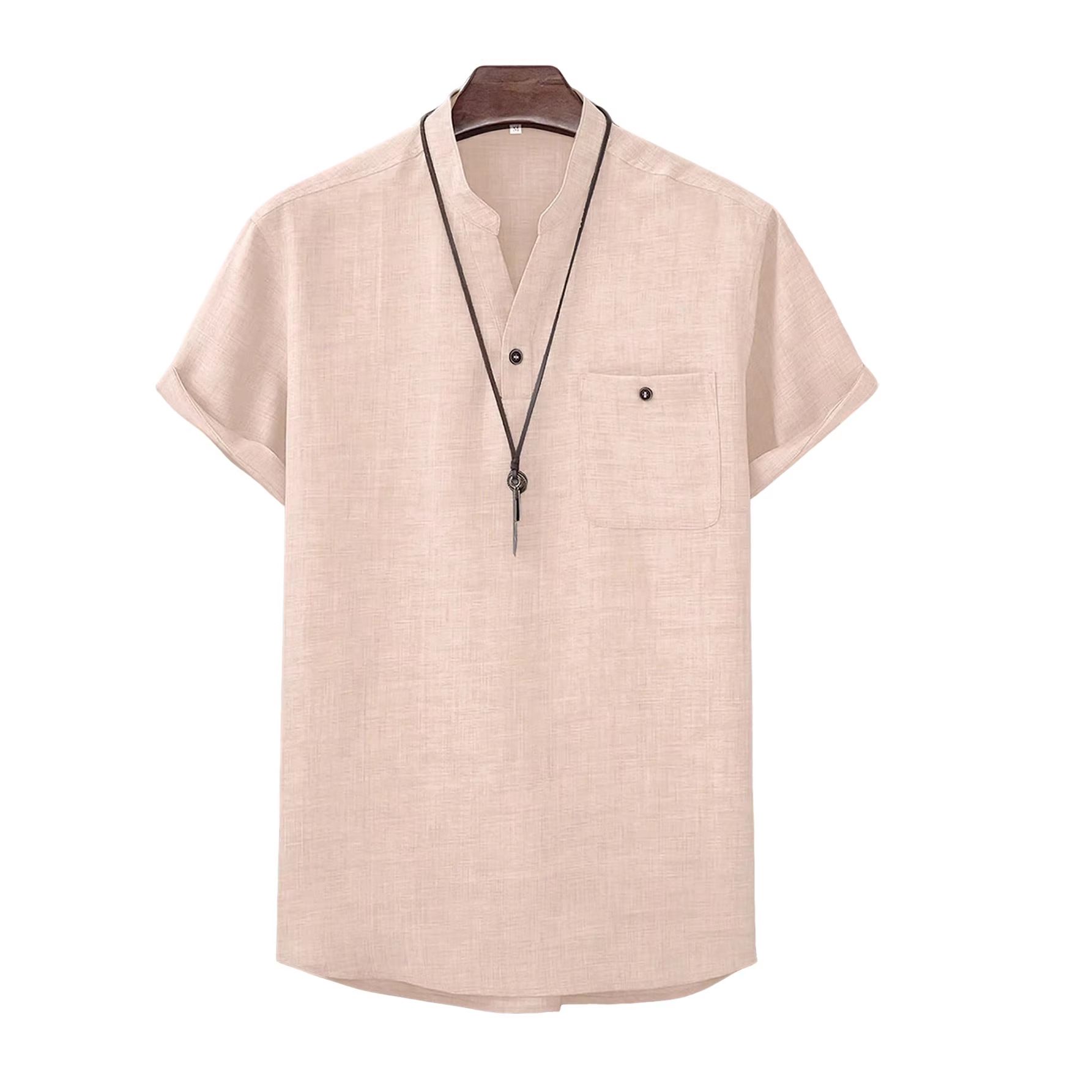 Clothes > Men's Clothing > Tops > T-Shirts  European and American summer new stand-up collar button men's polo shirt tops business versatile casual shirts T-shirts for men