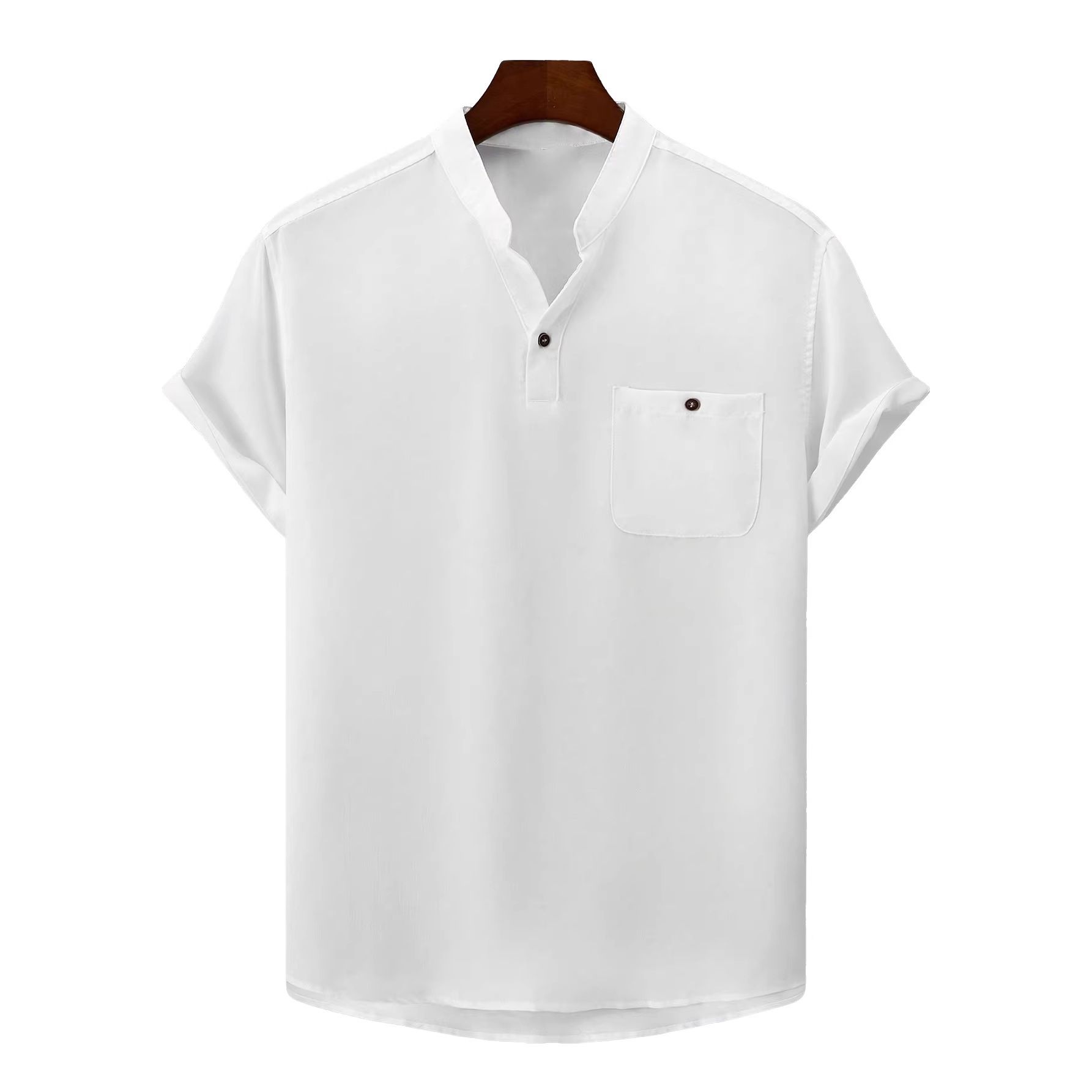 Clothes > Men's Clothing > Tops > T-Shirts  European and American summer new stand-up collar button men's polo shirt tops business versatile casual shirts T-shirts for men