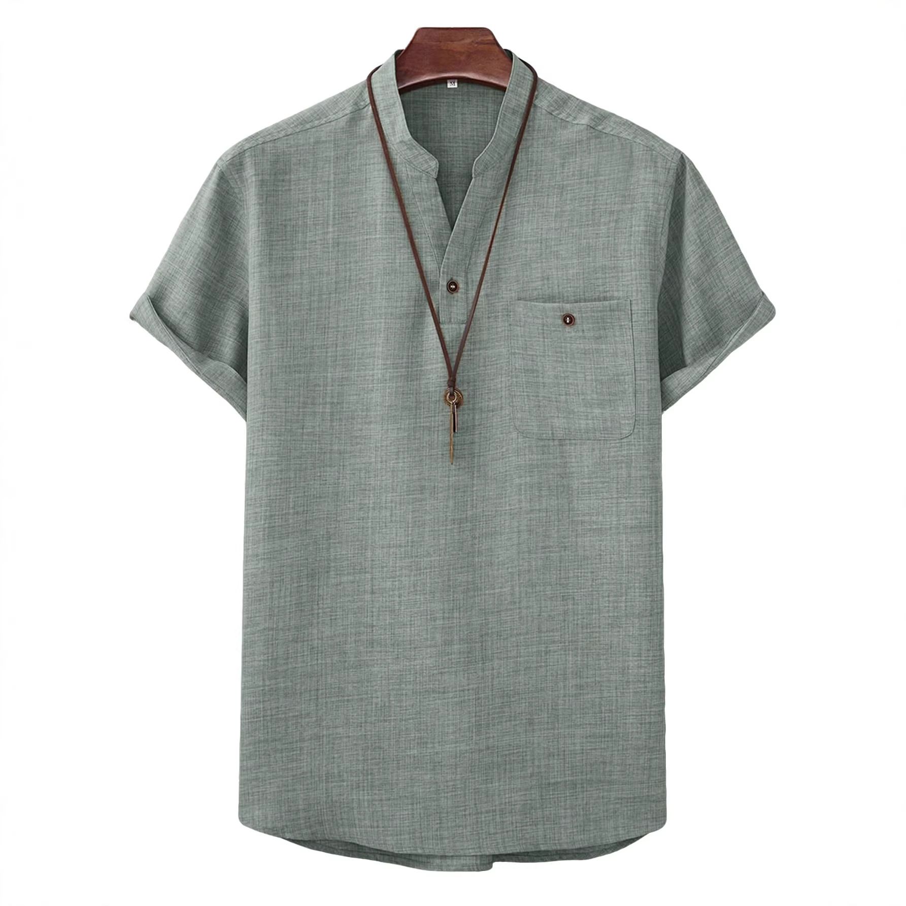 Clothes > Men's Clothing > Tops > T-Shirts  European and American summer new stand-up collar button men's polo shirt tops business versatile casual shirts T-shirts for men