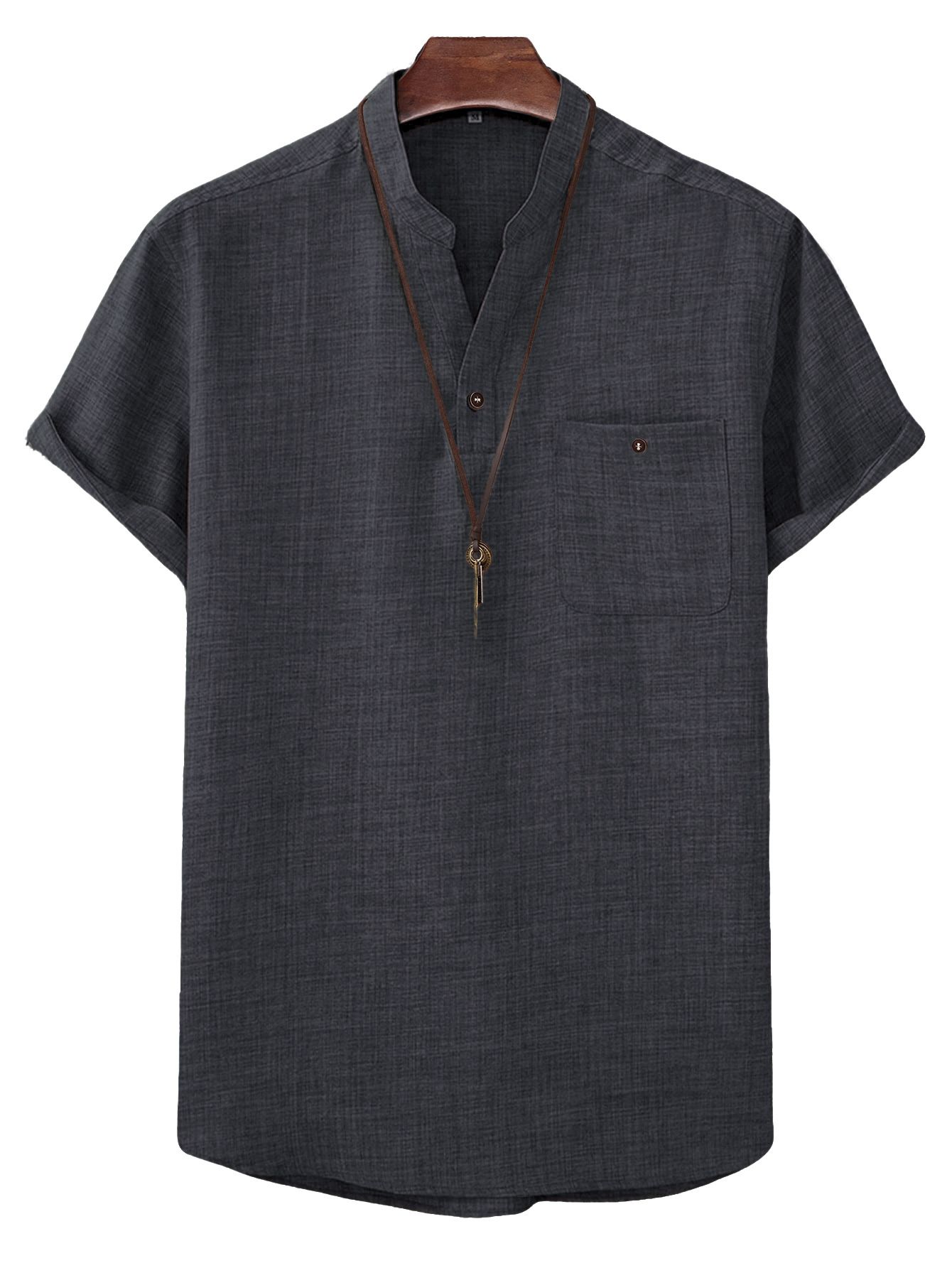 Clothes > Men's Clothing > Tops > T-Shirts  European and American summer new stand-up collar button men's polo shirt tops business versatile casual shirts T-shirts for men