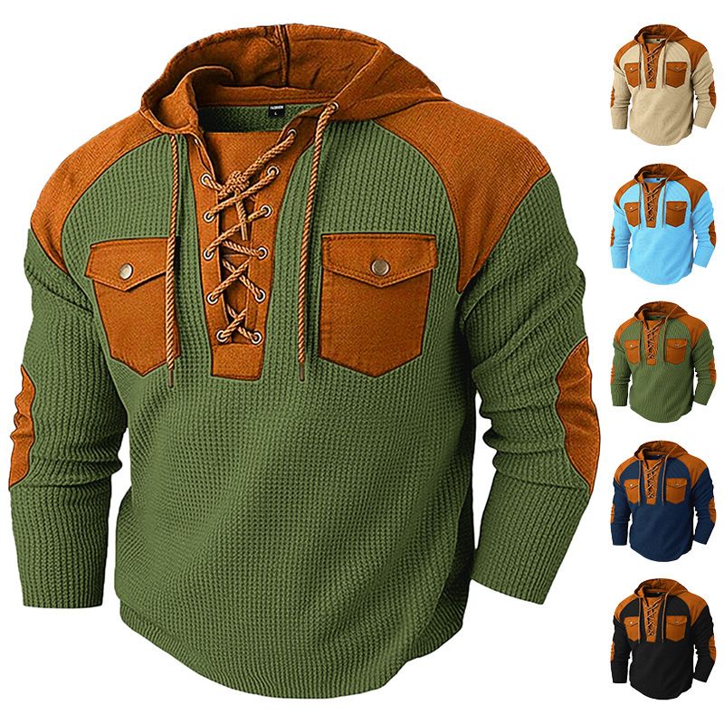 Clothes > Men's Clothing > Tops > Jackets & Coats  Men's new European and American men's hooded top with drawstring pocket, casual men's hoodie
