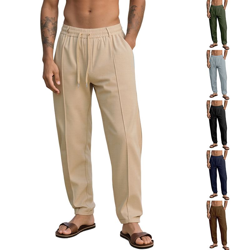 Clothes > Men's Clothing > Bottoms > Pants > Casual  Spring and summer solid color casual trousers, sports pants, men's loose woven men's trousers