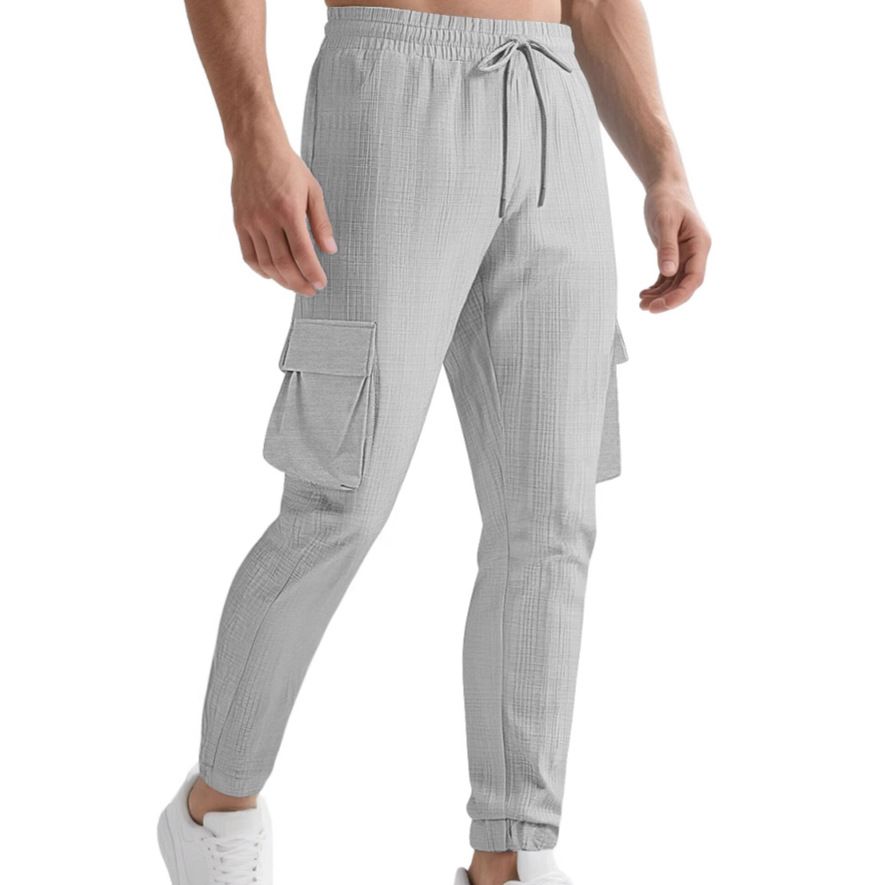 Clothes > Men's Clothing > Bottoms > Pants > Casual  New European and American fashion overalls, sports casual, personalized trendy drawstring multi-pocket trousers for men