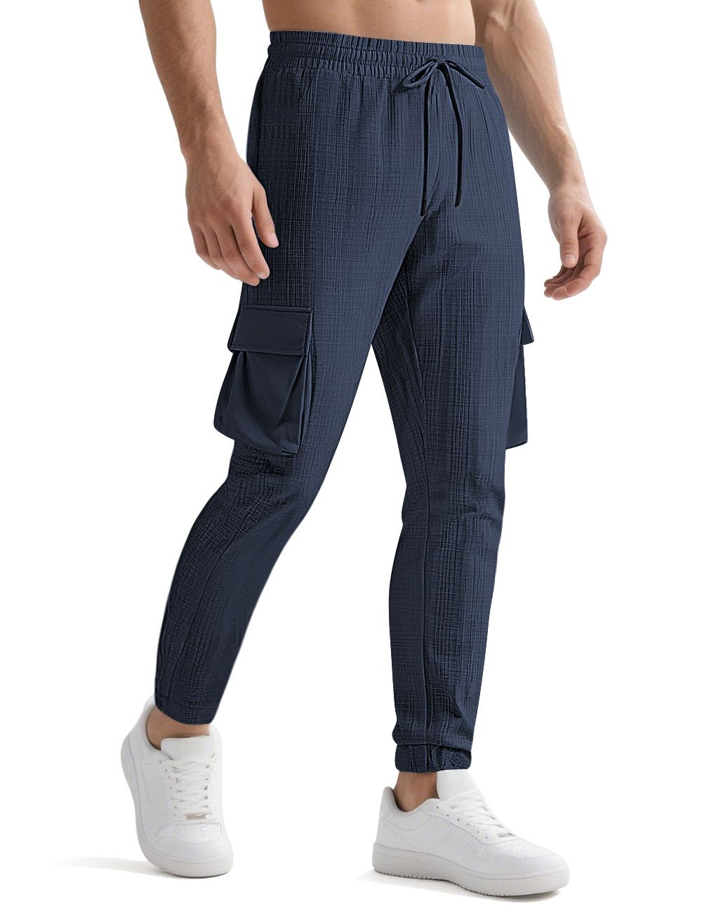 Clothes > Men's Clothing > Bottoms > Pants > Casual  New European and American fashion overalls, sports casual, personalized trendy drawstring multi-pocket trousers for men