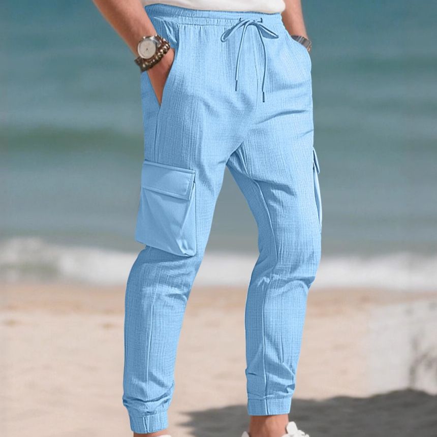 Clothes > Men's Clothing > Bottoms > Pants > Casual  New European and American fashion overalls, sports casual, personalized trendy drawstring multi-pocket trousers for men