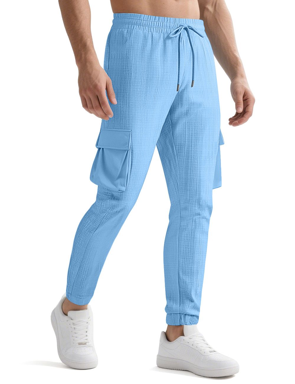 Clothes > Men's Clothing > Bottoms > Pants > Casual  New European and American fashion overalls, sports casual, personalized trendy drawstring multi-pocket trousers for men
