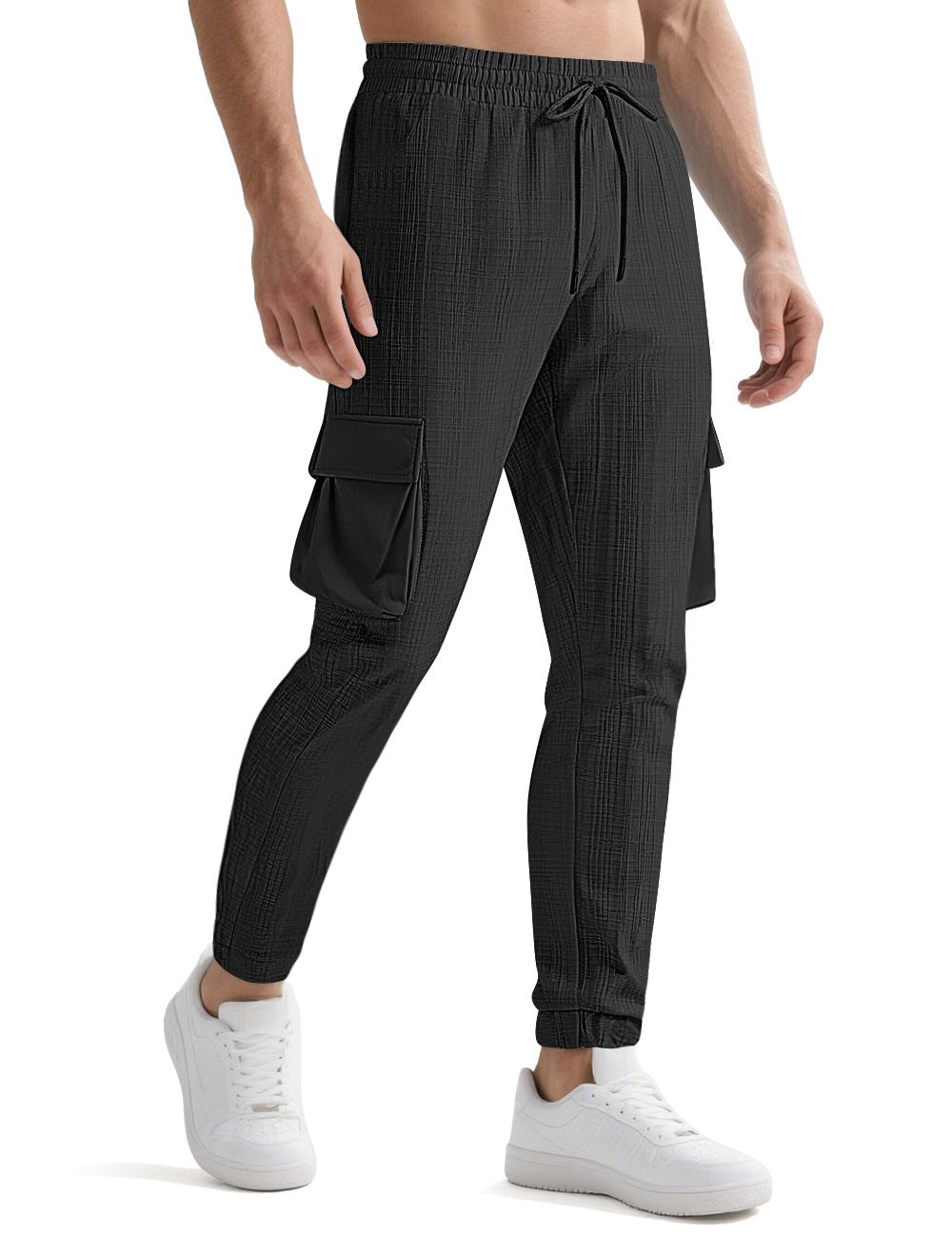 Clothes > Men's Clothing > Bottoms > Pants > Casual  New European and American fashion overalls, sports casual, personalized trendy drawstring multi-pocket trousers for men