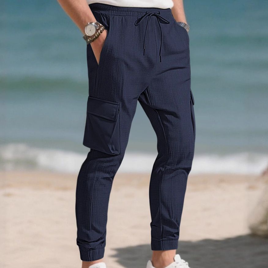 Clothes > Men's Clothing > Bottoms > Pants > Casual  New European and American fashion overalls, sports casual, personalized trendy drawstring multi-pocket trousers for men