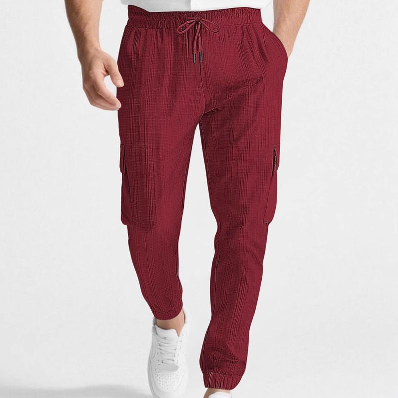 Clothes > Men's Clothing > Bottoms > Pants > Casual  New European and American fashion overalls, sports casual, personalized trendy drawstring multi-pocket trousers for men