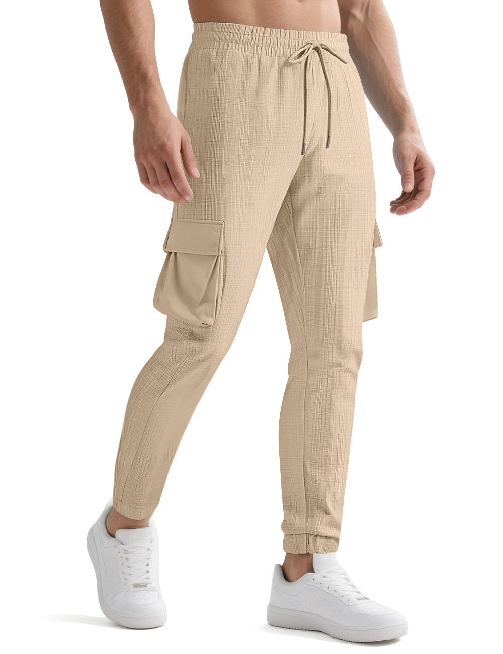 Clothes > Men's Clothing > Bottoms > Pants > Casual  New European and American fashion overalls, sports casual, personalized trendy drawstring multi-pocket trousers for men