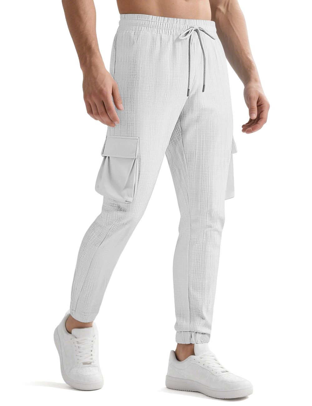 Clothes > Men's Clothing > Bottoms > Pants > Casual  New European and American fashion overalls, sports casual, personalized trendy drawstring multi-pocket trousers for men