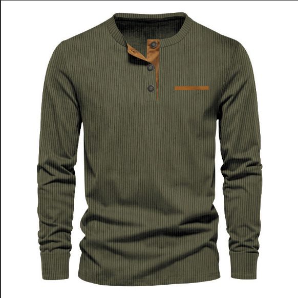 Clothes > Men's Clothing > Tops > Shirts Men's new fashion long-sleeved tops bottoming shirt button corduroy slim men's henley shirt