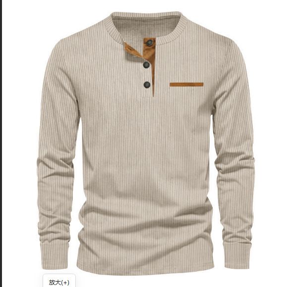 Clothes > Men's Clothing > Tops > Shirts Men's new fashion long-sleeved tops bottoming shirt button corduroy slim men's henley shirt