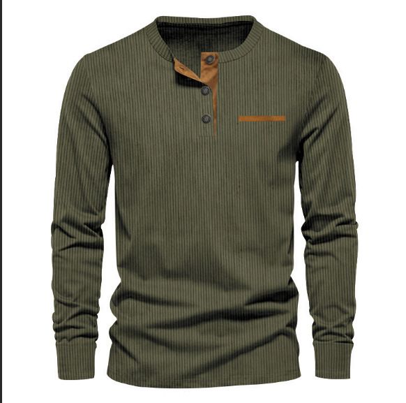 Clothes > Men's Clothing > Tops > Shirts Men's new fashion long-sleeved tops bottoming shirt button corduroy slim men's henley shirt