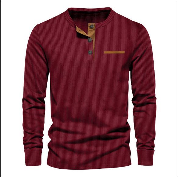 Clothes > Men's Clothing > Tops > Shirts Men's new fashion long-sleeved tops bottoming shirt button corduroy slim men's henley shirt
