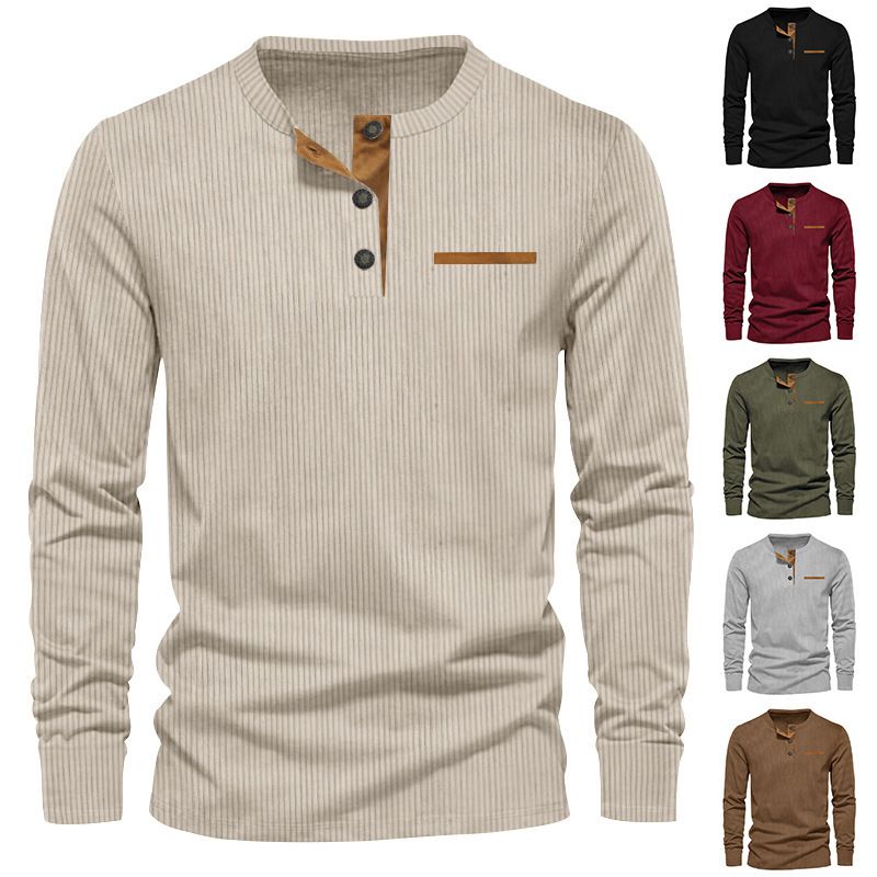 Clothes > Men's Clothing > Tops > Shirts Men's new fashion long-sleeved tops bottoming shirt button corduroy slim men's henley shirt