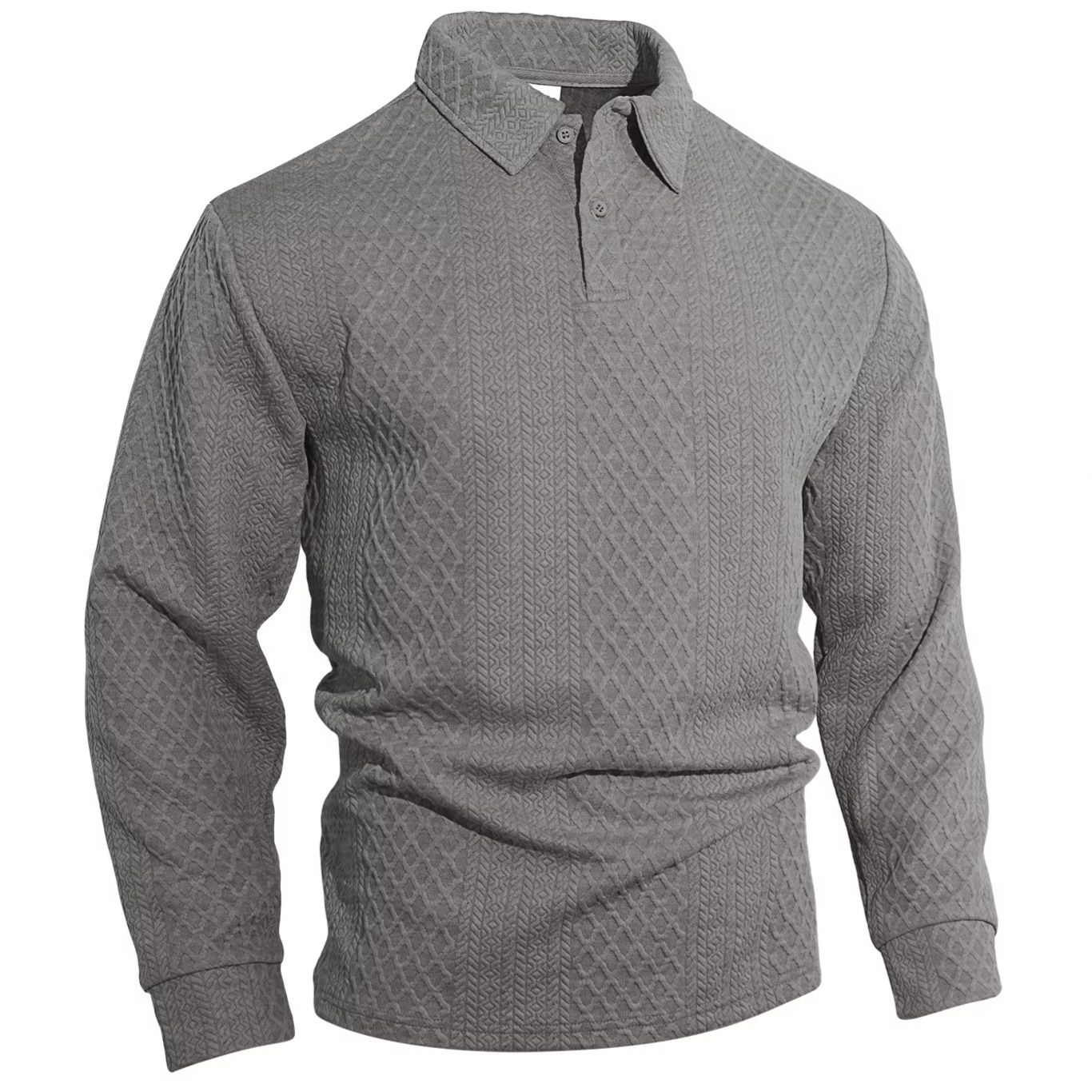 Clothes > Men's Clothing > Tops > Shirts  European and American men's jacquard solid color buttons casual lapel long-sleeved loose polo shirt sweatshirt for men