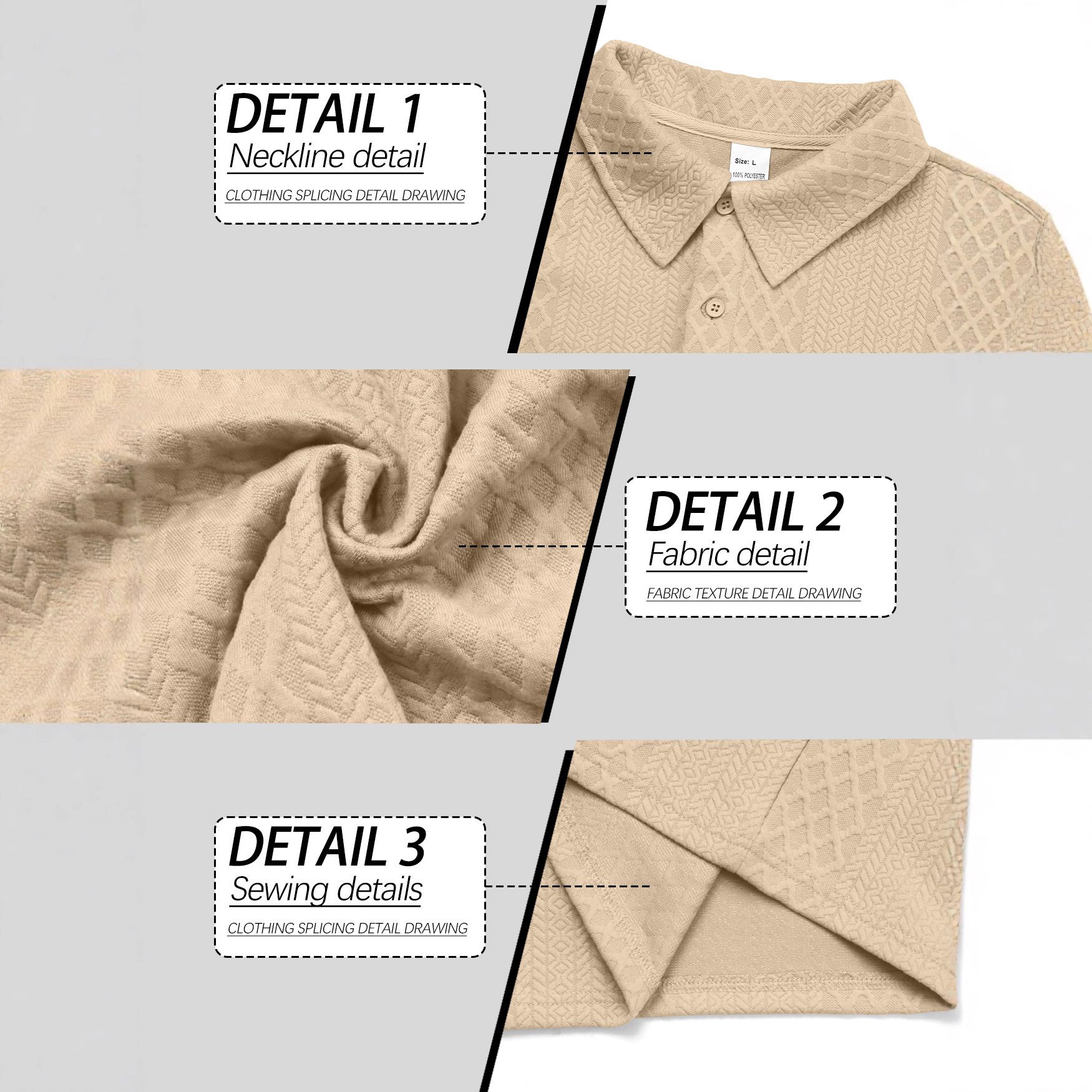 Clothes > Men's Clothing > Tops > Shirts  European and American men's jacquard solid color buttons casual lapel long-sleeved loose polo shirt sweatshirt for men