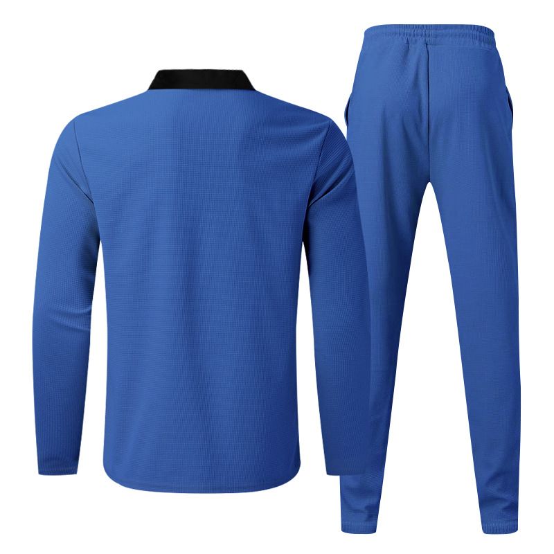 Clothes > Men's Clothing > Clothing Sets > Two-Piece Outfits European and American spring and autumn men's two-piece waffle round neck long-sleeved shirt and trousers casual sports zipper suit for men