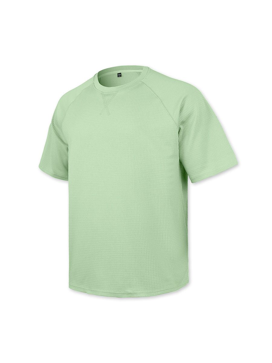 Clothes > Men's Clothing > Tops > T-Shirts  European and American spring and summer men's waffle knitted raglan sleeves round neck short-sleeved men's T-shirt for men