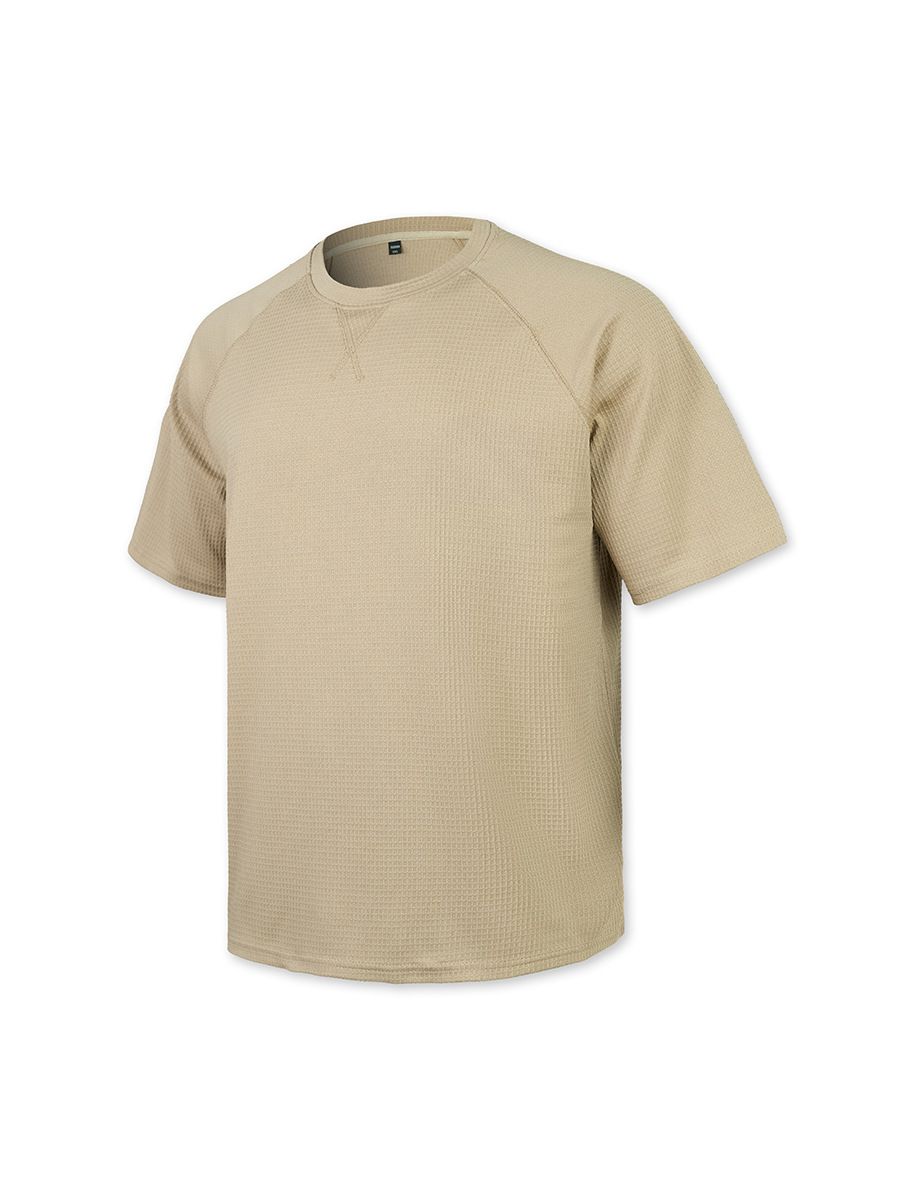 Clothes > Men's Clothing > Tops > T-Shirts  European and American spring and summer men's waffle knitted raglan sleeves round neck short-sleeved men's T-shirt for men