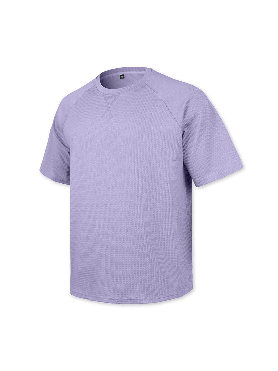 Clothes > Men's Clothing > Tops > T-Shirts  European and American spring and summer men's waffle knitted raglan sleeves round neck short-sleeved men's T-shirt for men