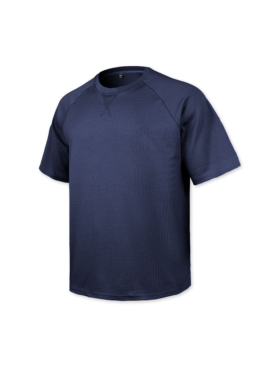 Clothes > Men's Clothing > Tops > T-Shirts  European and American spring and summer men's waffle knitted raglan sleeves round neck short-sleeved men's T-shirt for men