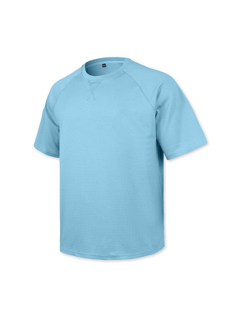 Clothes > Men's Clothing > Tops > T-Shirts  European and American spring and summer men's waffle knitted raglan sleeves round neck short-sleeved men's T-shirt for men
