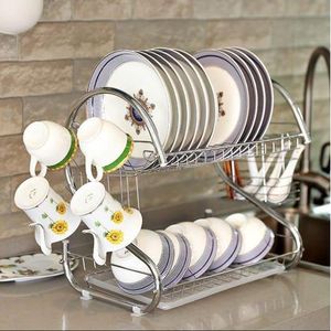 Stainless 2-tier Kitchen Dish/ Utensil Rack with Draining Board