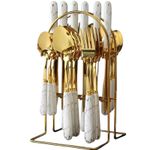 Golden Marble 24pcs Kitchen Cutlery Set/ Spoons with Stand