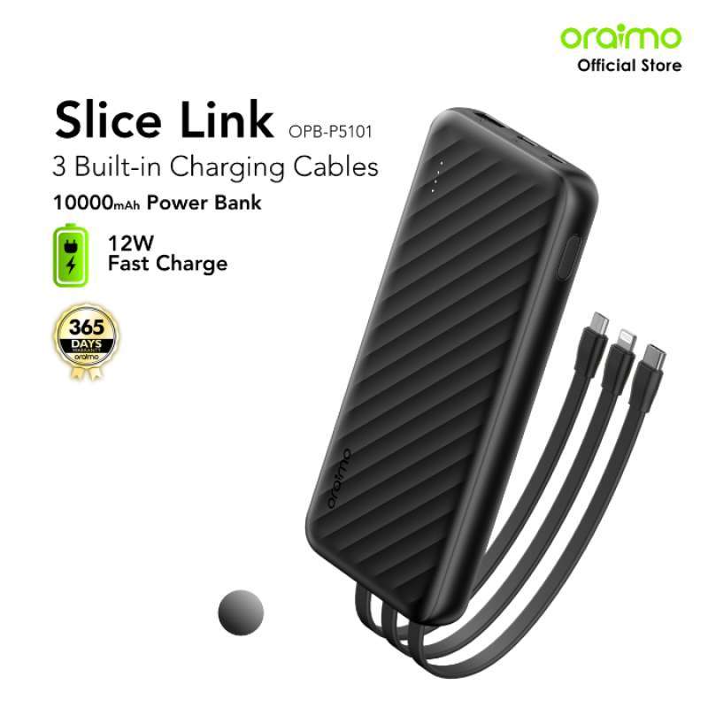 ORAIMO OPB-P5101 10000mah Slice Link Power Bank with Built-in Micro, Type C & Lighting Cables