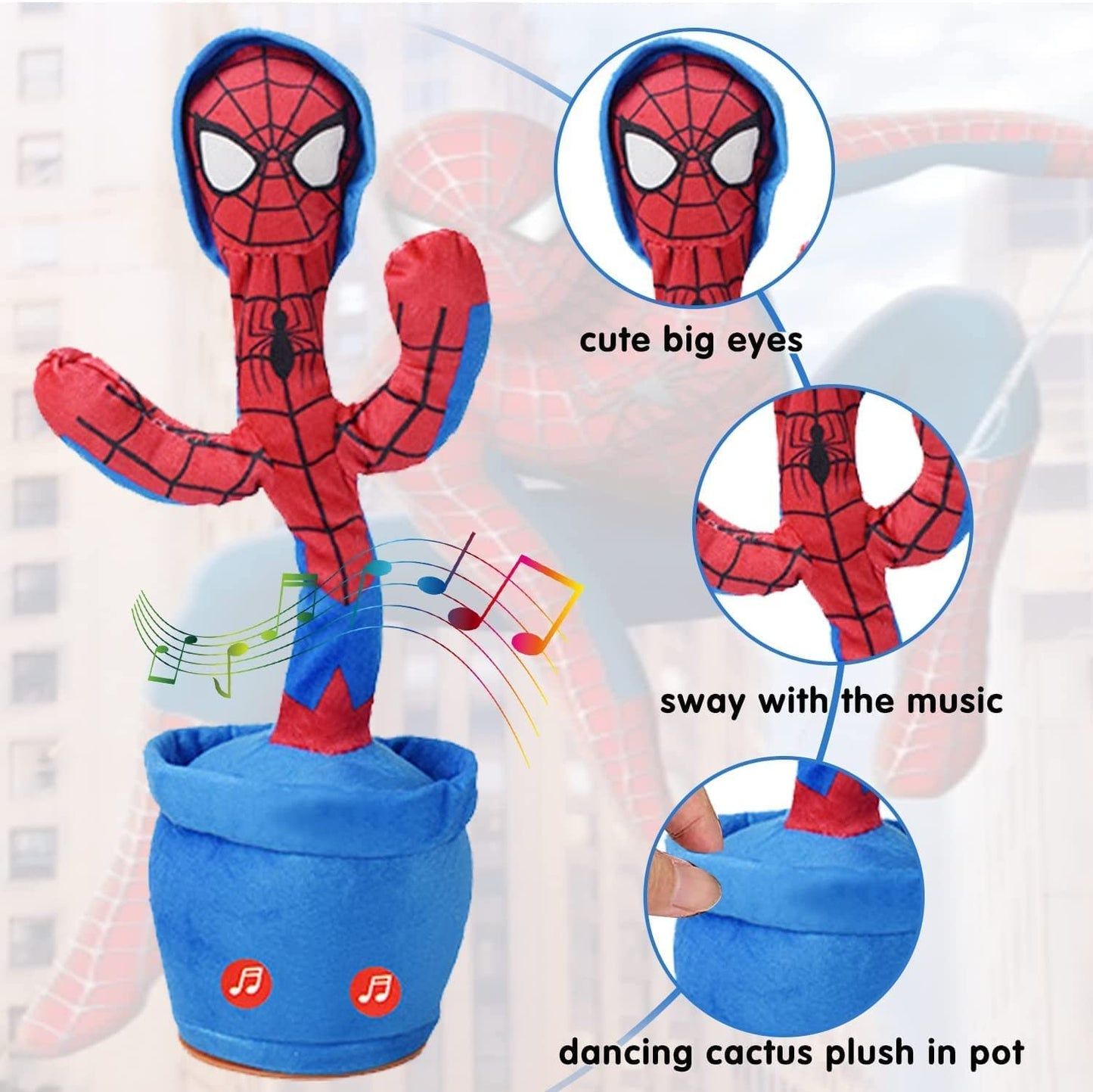 Spiderman-Themed Rechargeable Dancing Cactus Plush Toy with Melodies