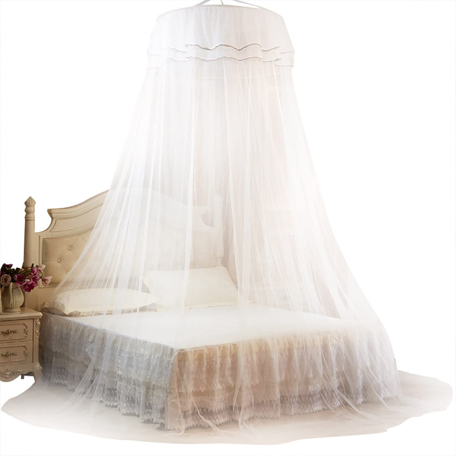 Queen Size Canopy Design Mosquito Bed Round Net-white