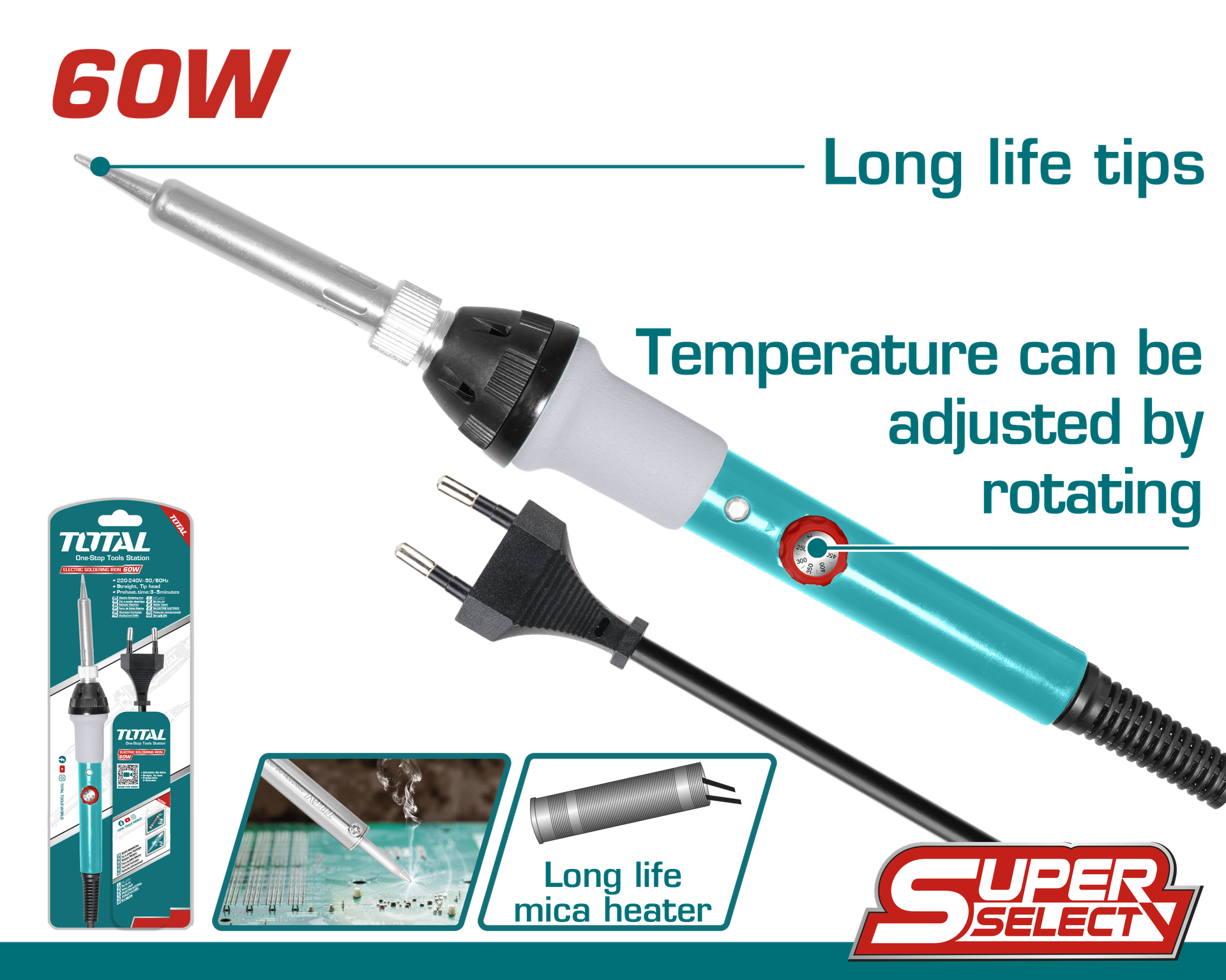 TOTAL TET160831 60Watts  220-240V Electrical Corded Soldering Iron