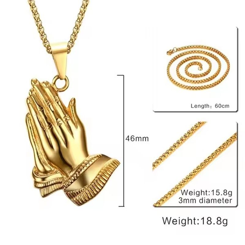 Gold Silver Color The Praying Hands Pendants & Necklaces Brother Gift Stainless Steel Hip Hop Men Jewelry Punk Chain Necklaces A-1147