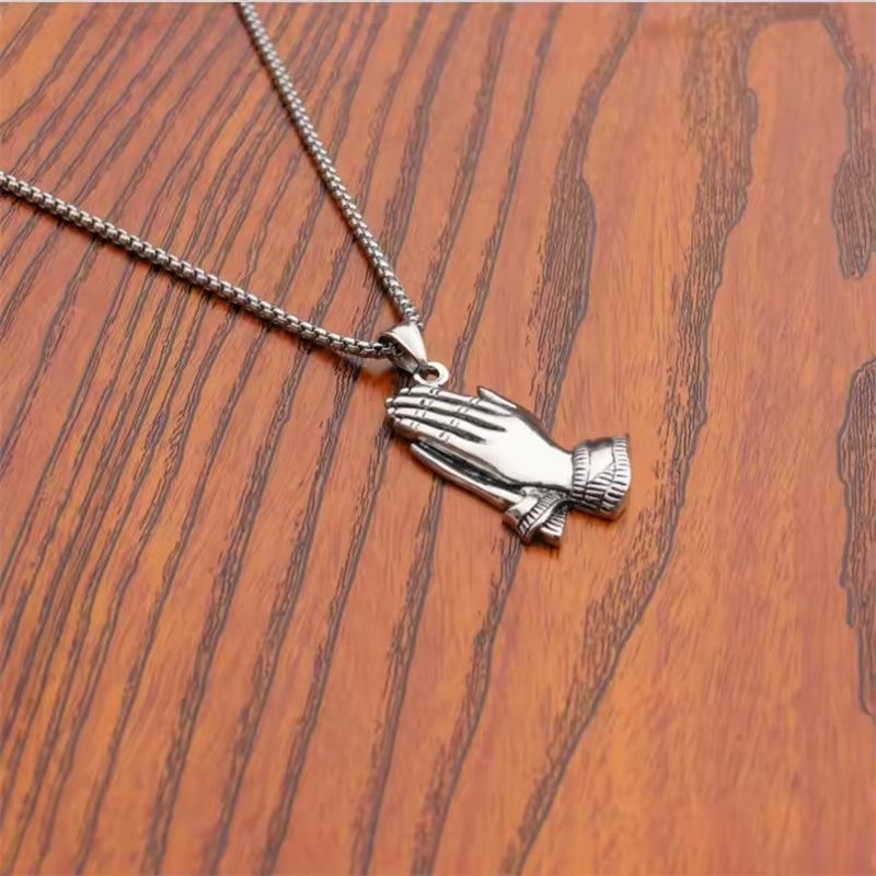 Gold Silver Color The Praying Hands Pendants & Necklaces Brother Gift Stainless Steel Hip Hop Men Jewelry Punk Chain Necklaces A-1147