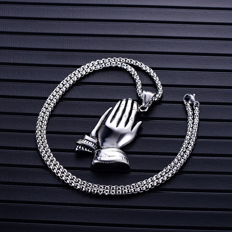 Gold Silver Color The Praying Hands Pendants & Necklaces Brother Gift Stainless Steel Hip Hop Men Jewelry Punk Chain Necklaces A-1147