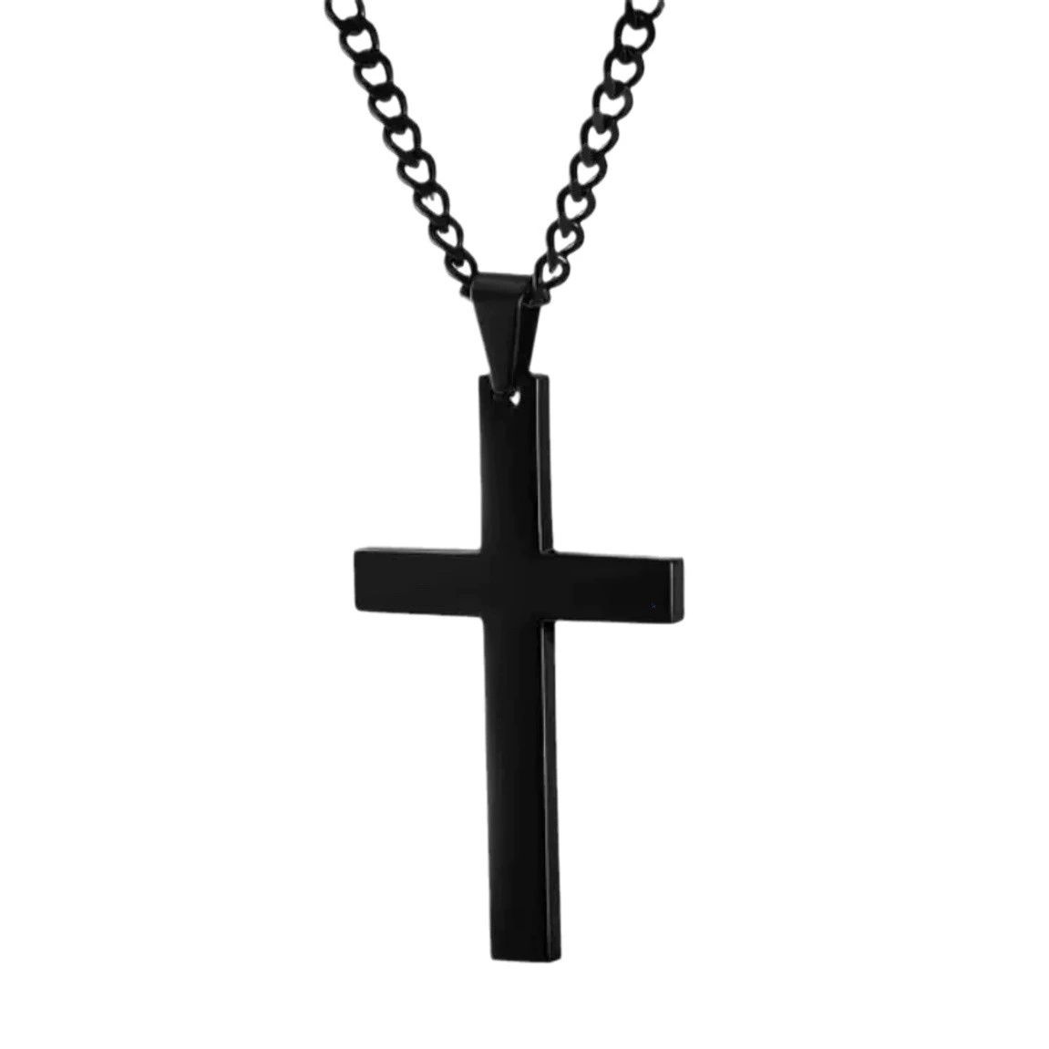 Fashion Punk Black Color Cross Pendant Necklace Bracelet Ring Set for Men Boys Hip Hop Alloy Jewelry Set Party Gifts A-2030